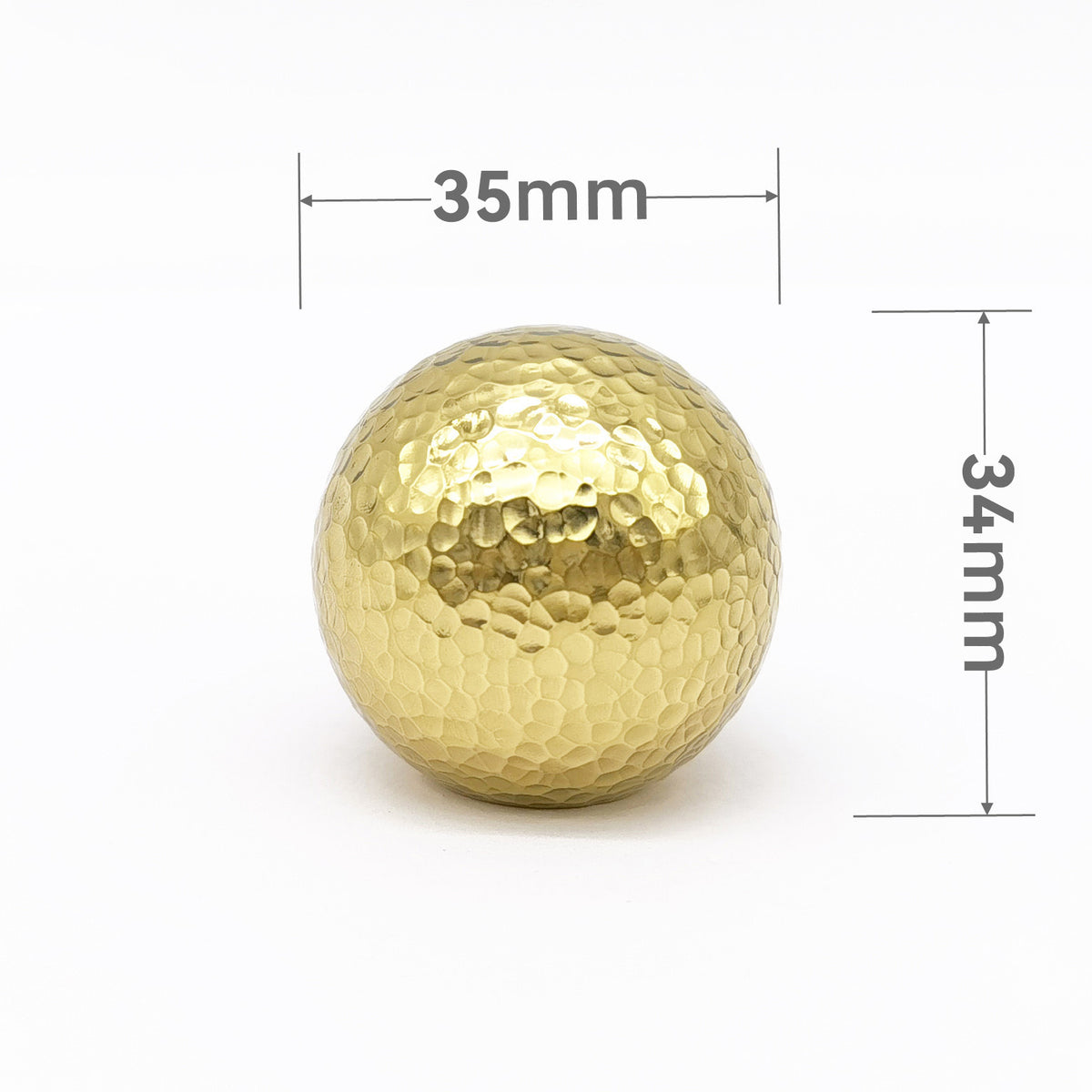 Hammered Solid Brass Round Knob – Polished Finish, 18/25/30/35 mm, Single Piece with Mounting Screws