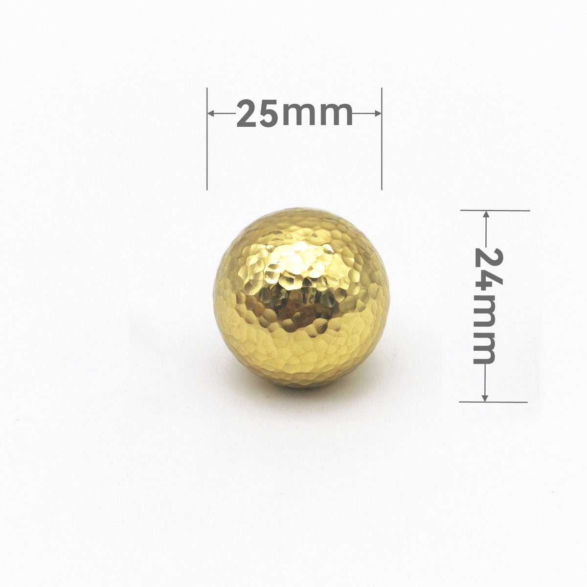 Hammered Solid Brass Round Knob – Polished Finish, 18/25/30/35 mm, Single Piece with Mounting Screws