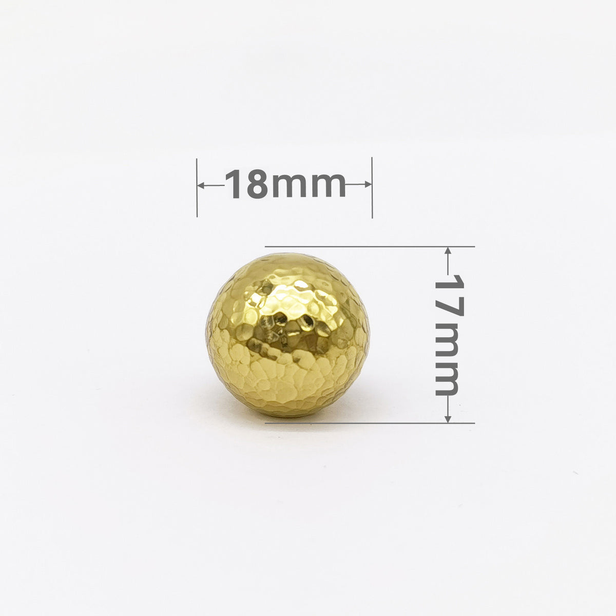 Hammered Solid Brass Round Knob – Polished Finish, 18/25/30/35 mm, Single Piece with Mounting Screws
