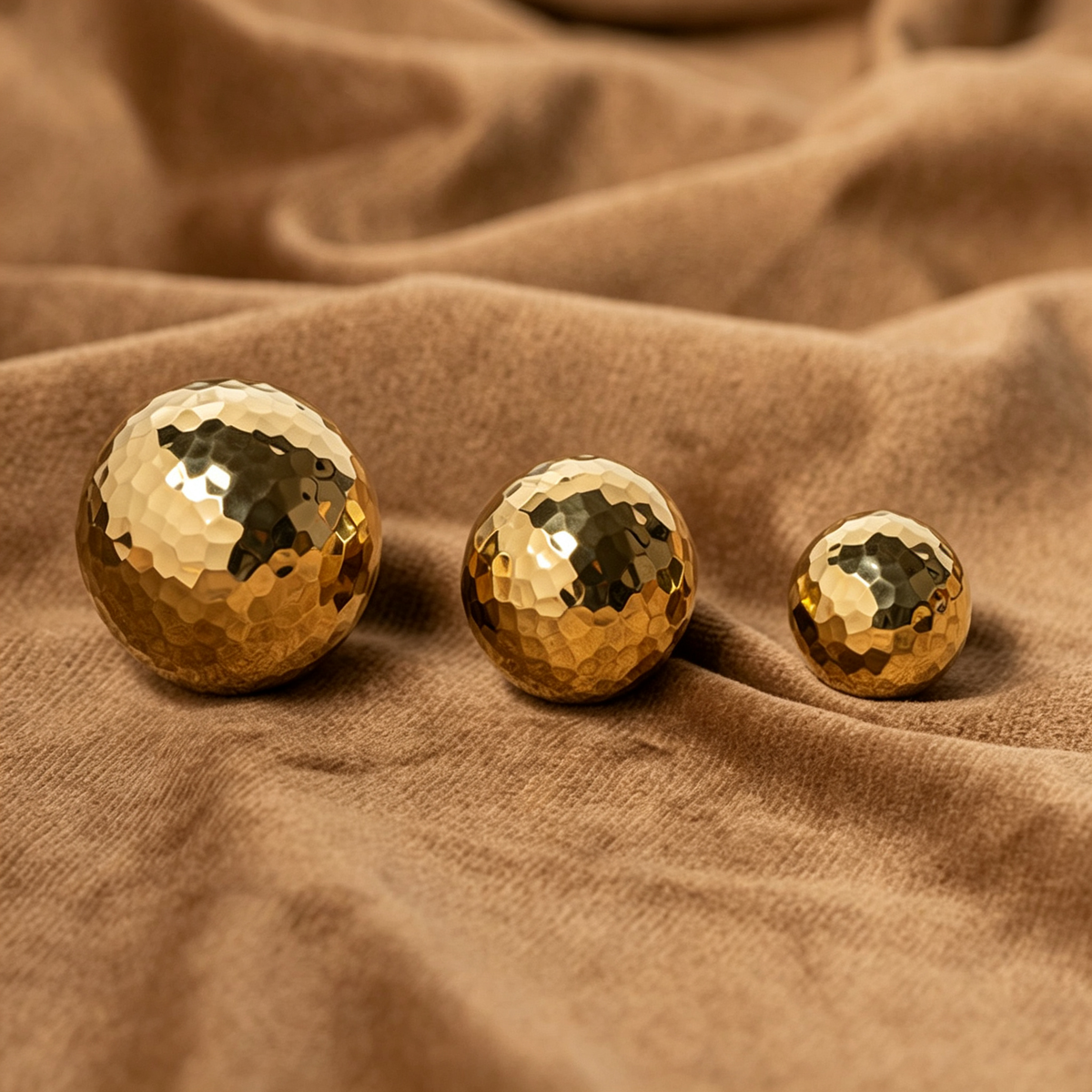 Hammered Solid Brass Round Knob – Polished Finish, 18/25/30/35 mm, Single Piece with Mounting Screws